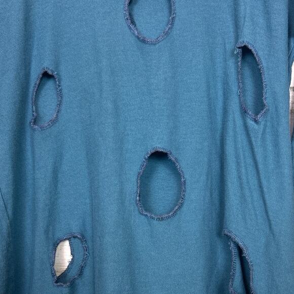 Axel Hardy women one size blue hole long sleeve distressed boho top shirt rare - Picture 5 of 5